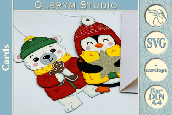 Download Polar Bear &amp; Penguin Christmas Card SVG - Christmas card Collection