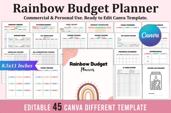 Download Rainbow Budget Planner for Canva KDP - Kdp Collection