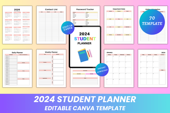 Download Editable 2024 Student Planner Canva KDP - Kdp Collection