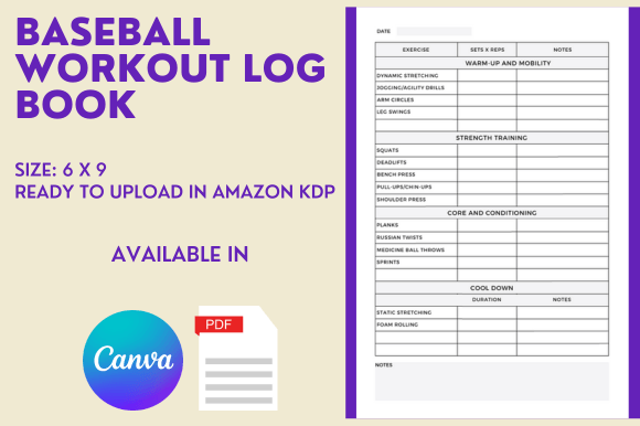 Download Baseball Workout Log Book - KDP Interior - Kdp Collection