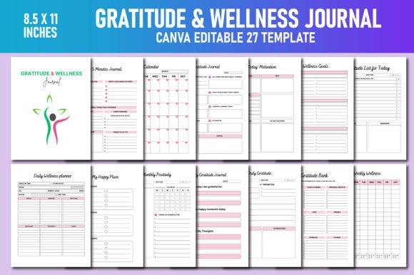 Download Gratitude &amp; Wellness Journal Canva KDP - Kdp Collection