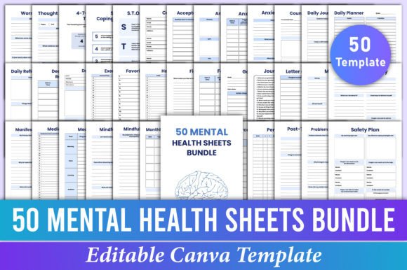 Download 50 Mental Health Sheets Bundle Canva Kdp - Kdp Collection