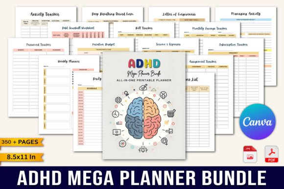 Download ADHD Mega Planner Bundle KDP Interior - Kdp Collection